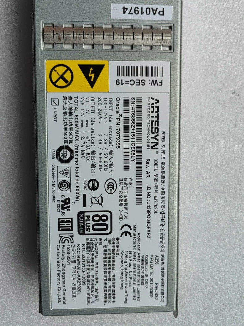 1PC USED Sun X3-2 X4170M3 Server Power Supply 7079395 AA27020L Tested Working