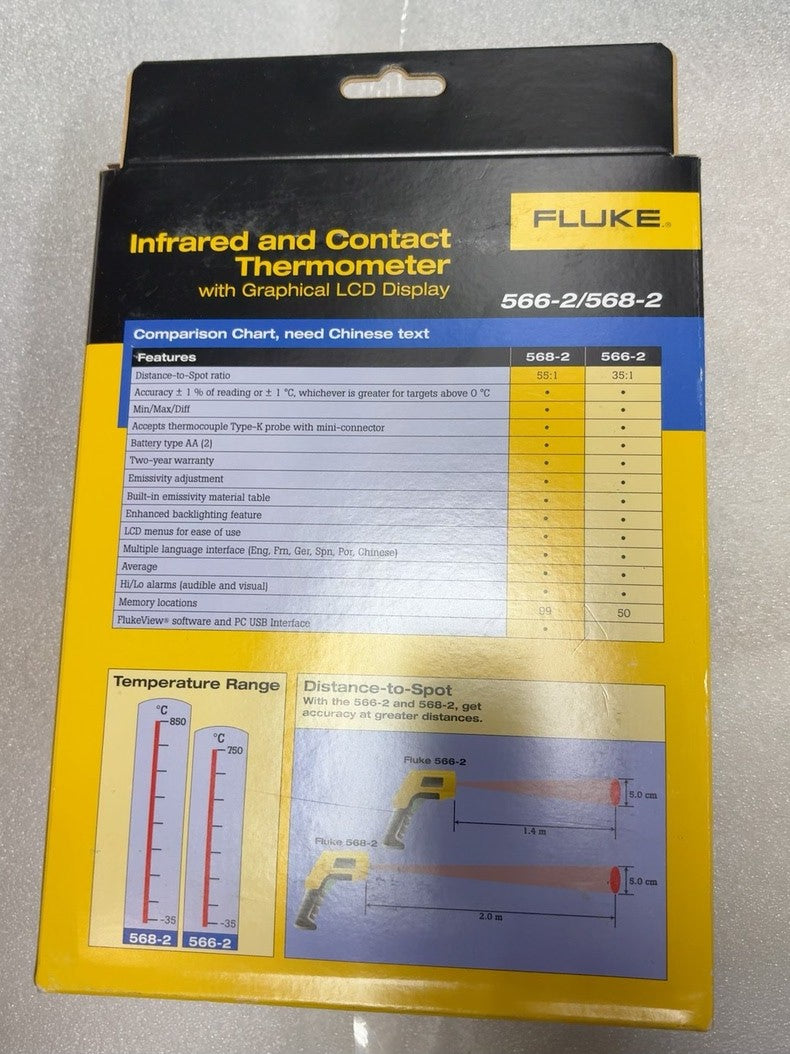 New Fluke 566-2 Dual IR Digital Infrared Temperature Thermometer