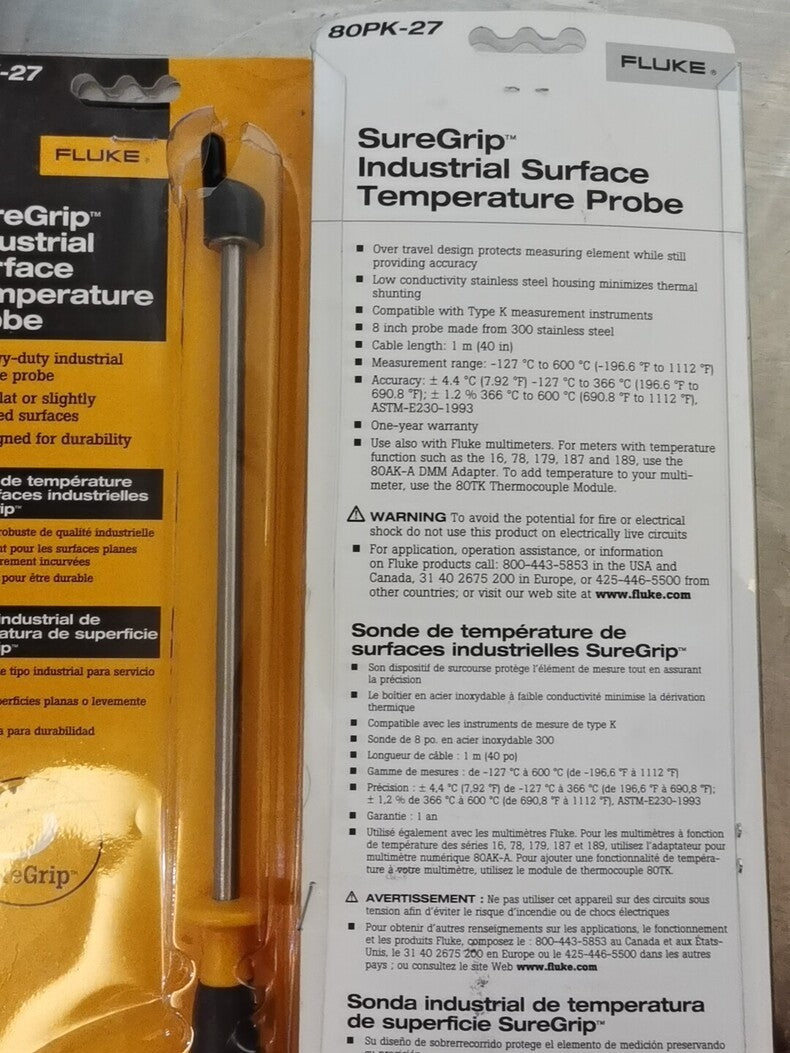 New Fluke 80PK-27 Industrial Surface Temperature Probe