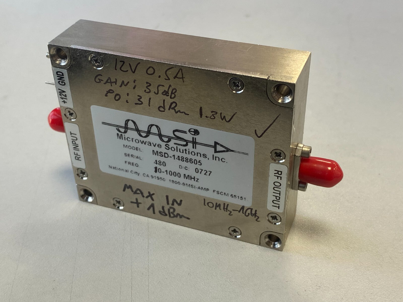 RF Power Amplifier 10MHz-1GHz 35dB 1.3W MSD-1488605