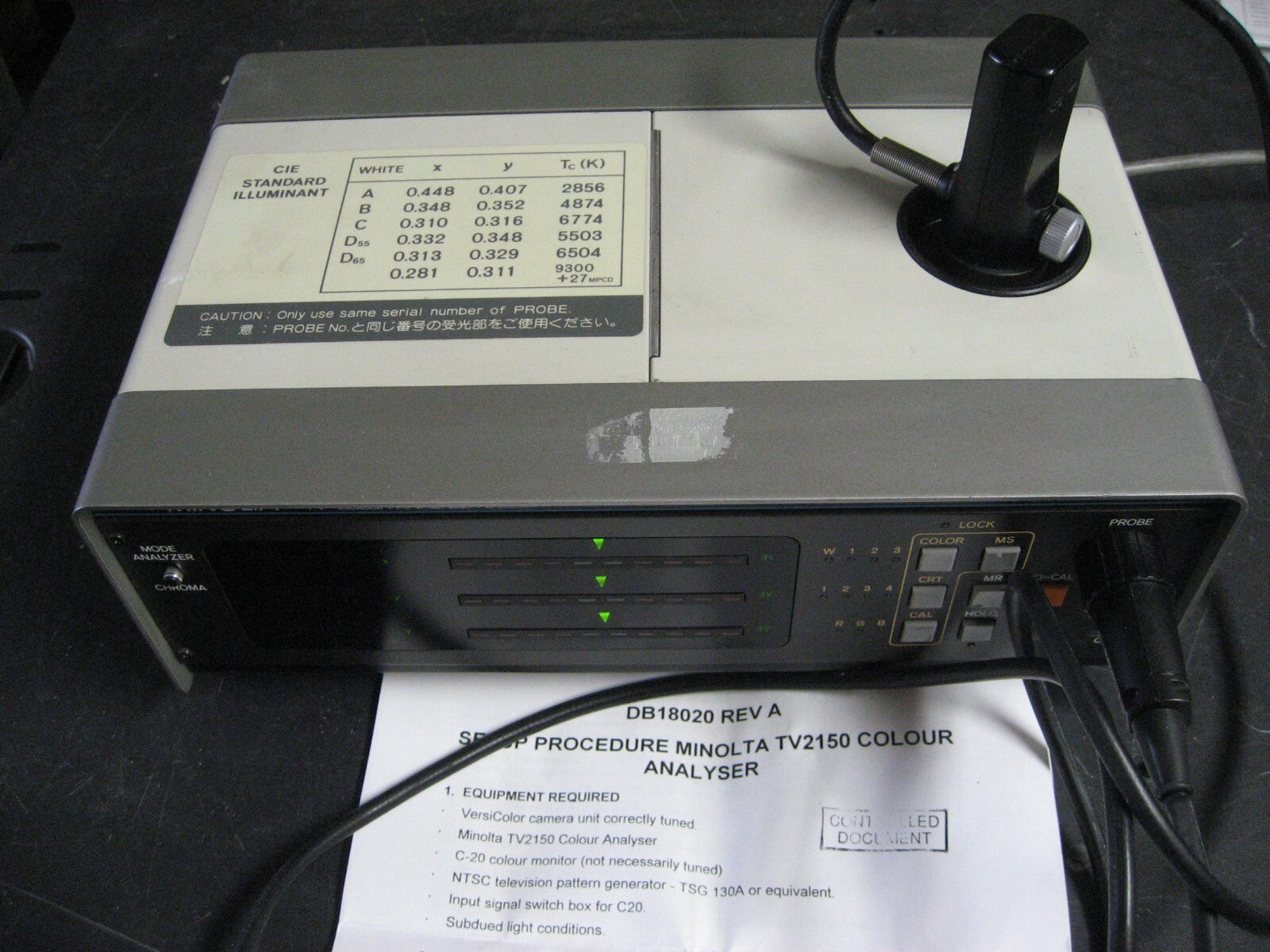 Color Analyzer Minolta TV-2150 Color Measurements Display