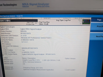 Agilent Keysight N9020A 26.5 GHz MXA Spectrum Analyzer