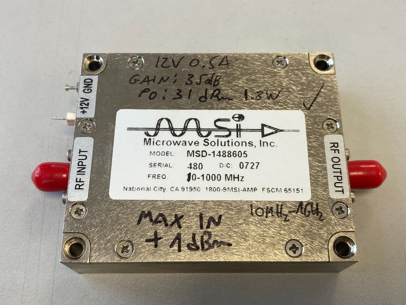 RF Power Amplifier 10MHz-1GHz 35dB 1.3W MSD-1488605