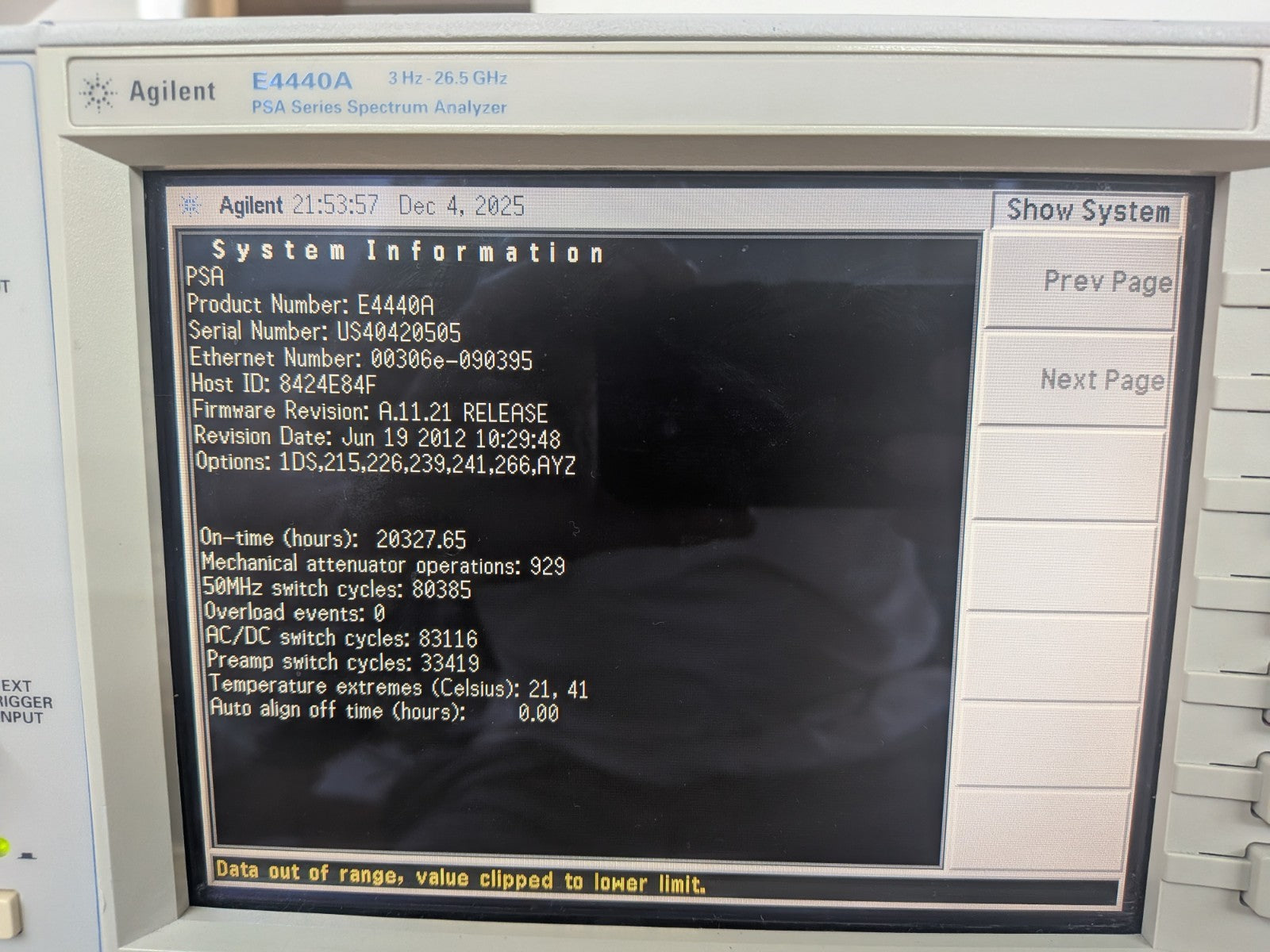 PSA Agilent E4440A Spectrum Analyzer 27GHz Phase Noise