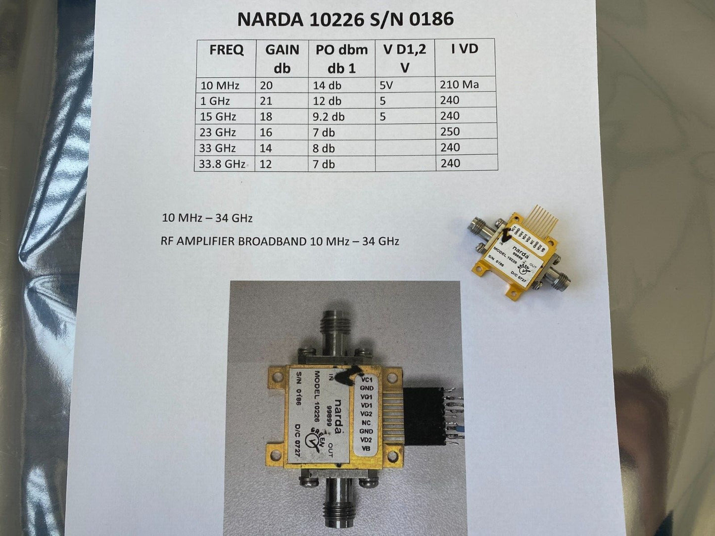Narda 10226 RF Broadband Amplifier 10MHz-33.8GHz