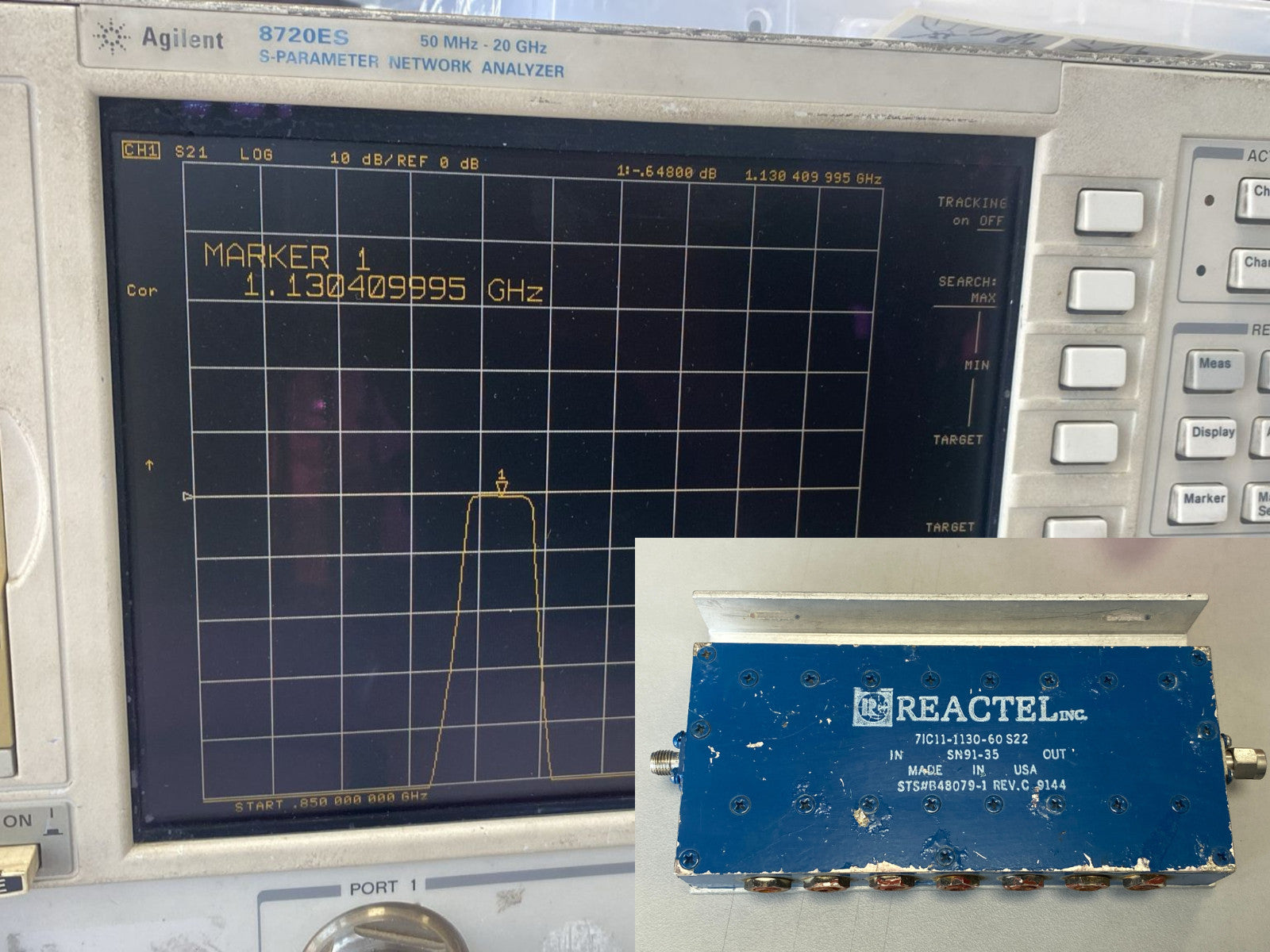 Band Pass Filter 1.1 GHz 60 MHz BW 0.5dB Loss