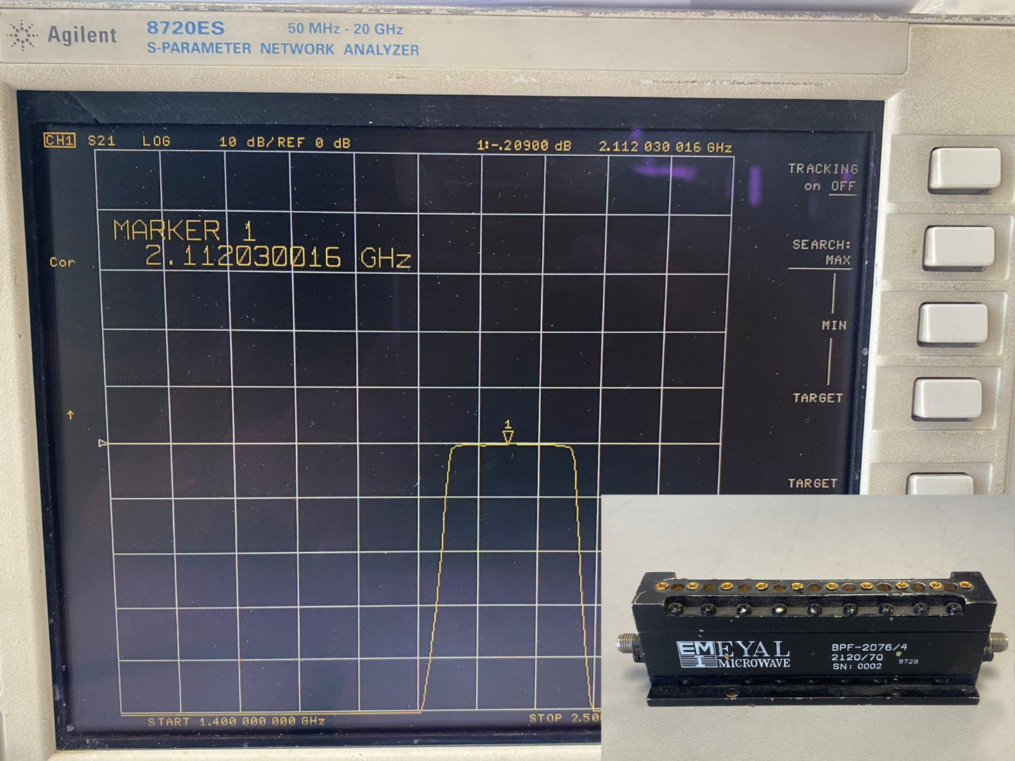 Band Pass Filter 2 GHz 220 MHz BW 0.2dB BPF-2076/4
