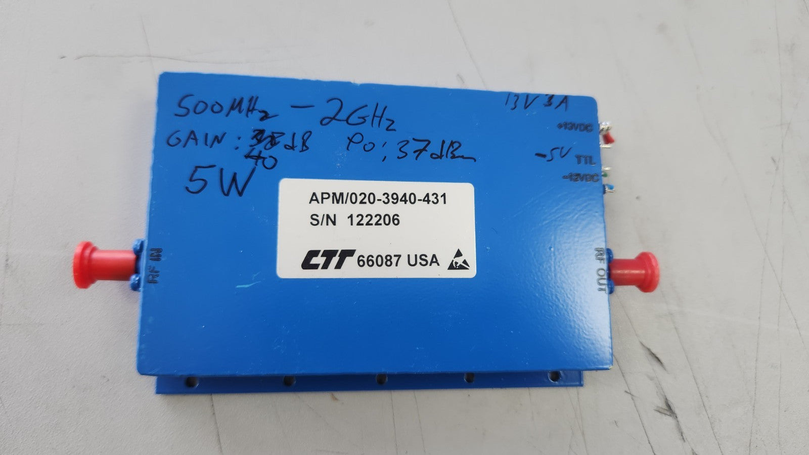 CTT Power Amplifier 0.5-2GHz 40dB 37dBm 5W RF