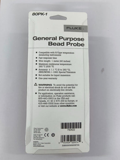 New Fluke 80PK-1 Type-K Thermocouple Probe -40–260℃