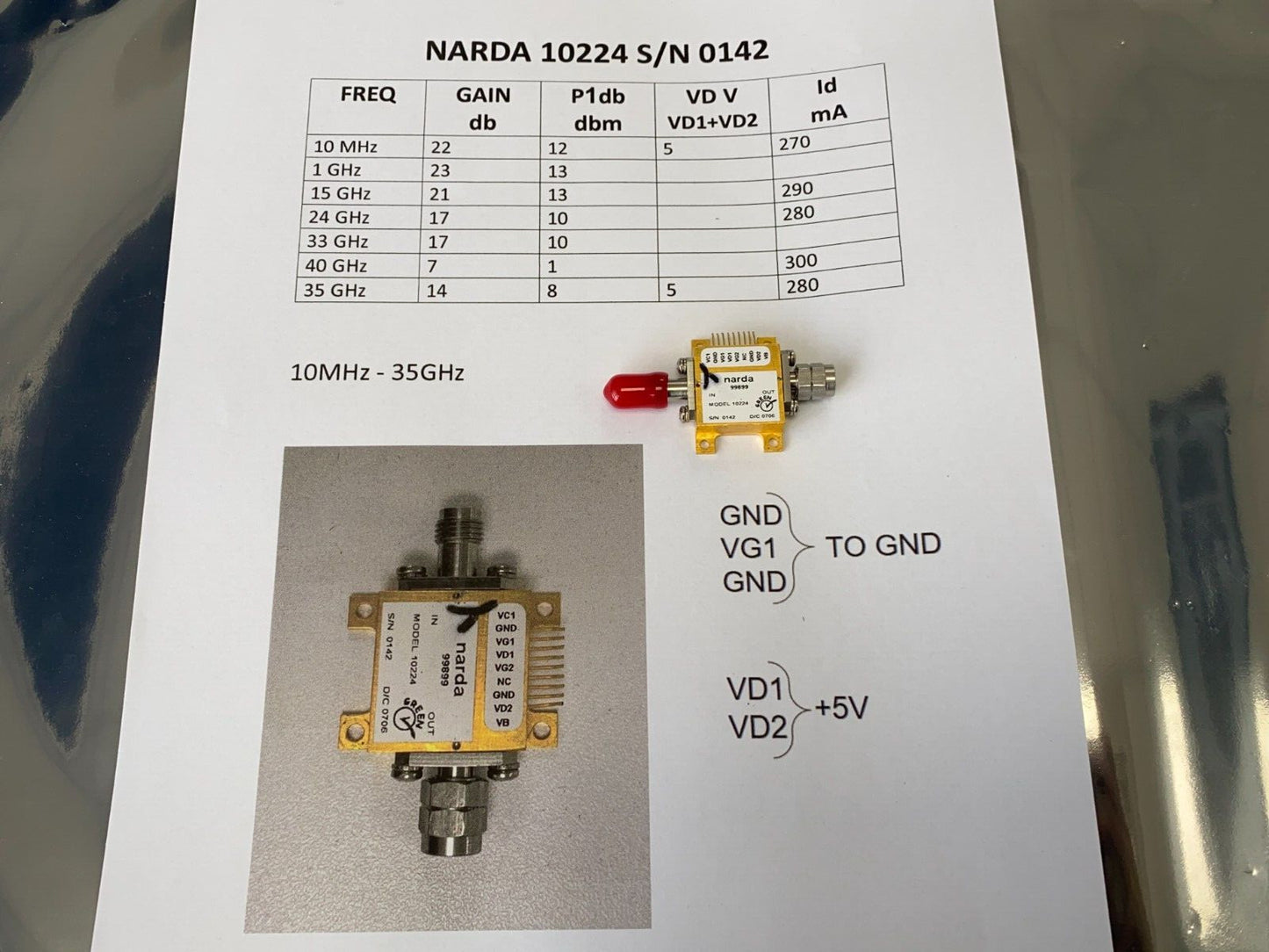 NARDA 10224 RF Amplifier 10MHz-35GHz 17-20dB Gain