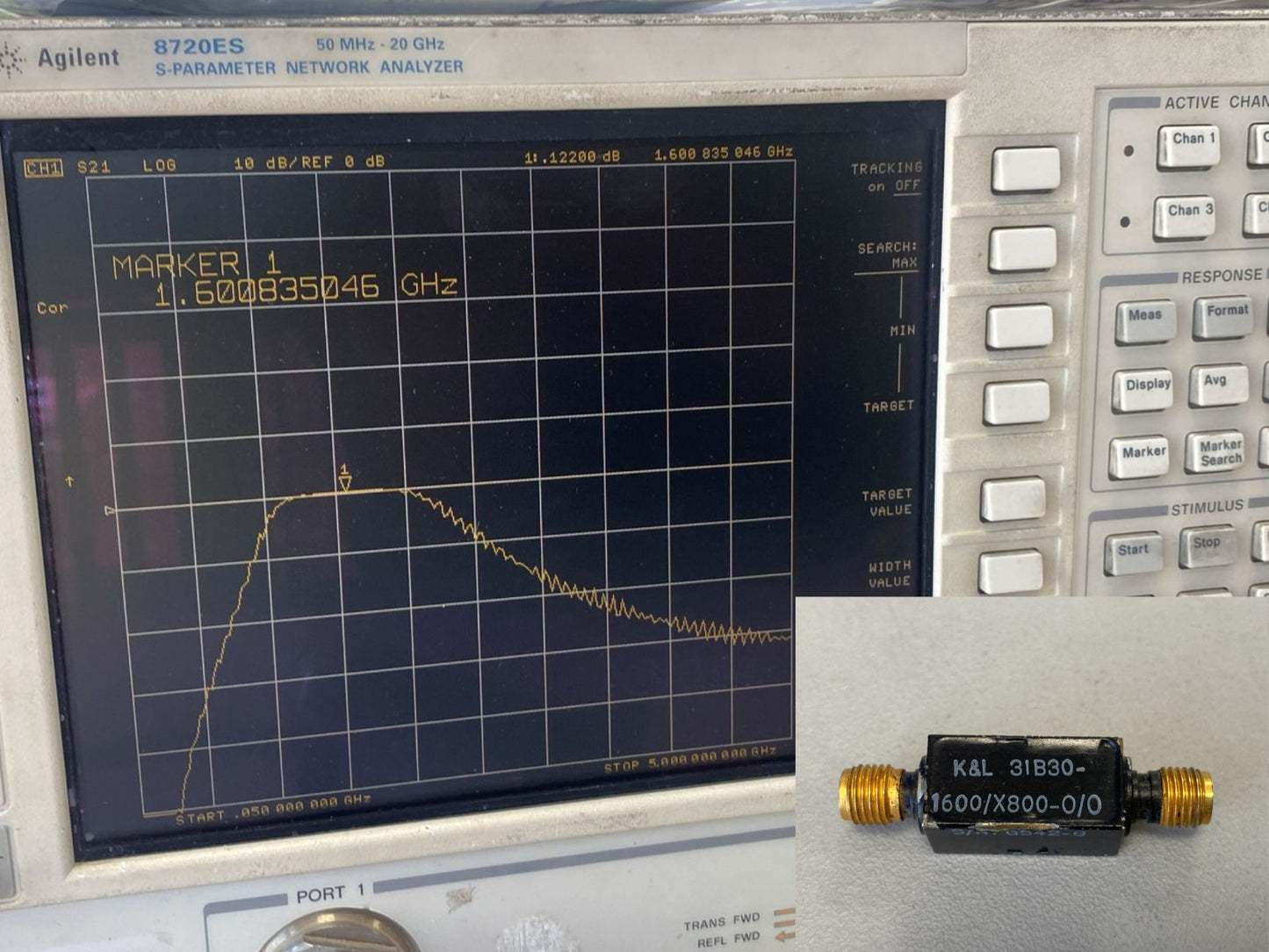 K&L Band Pass Filter 1.6 GHz 820 MHz BW