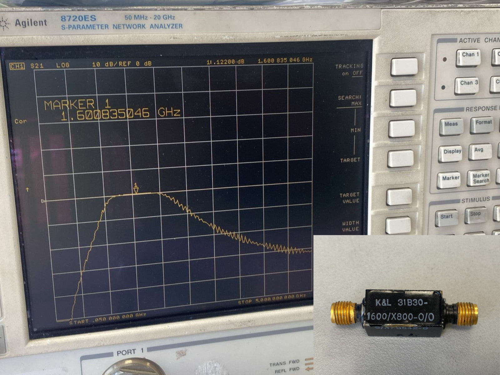 K&L Band Pass Filter 1.6 GHz 820 MHz BW