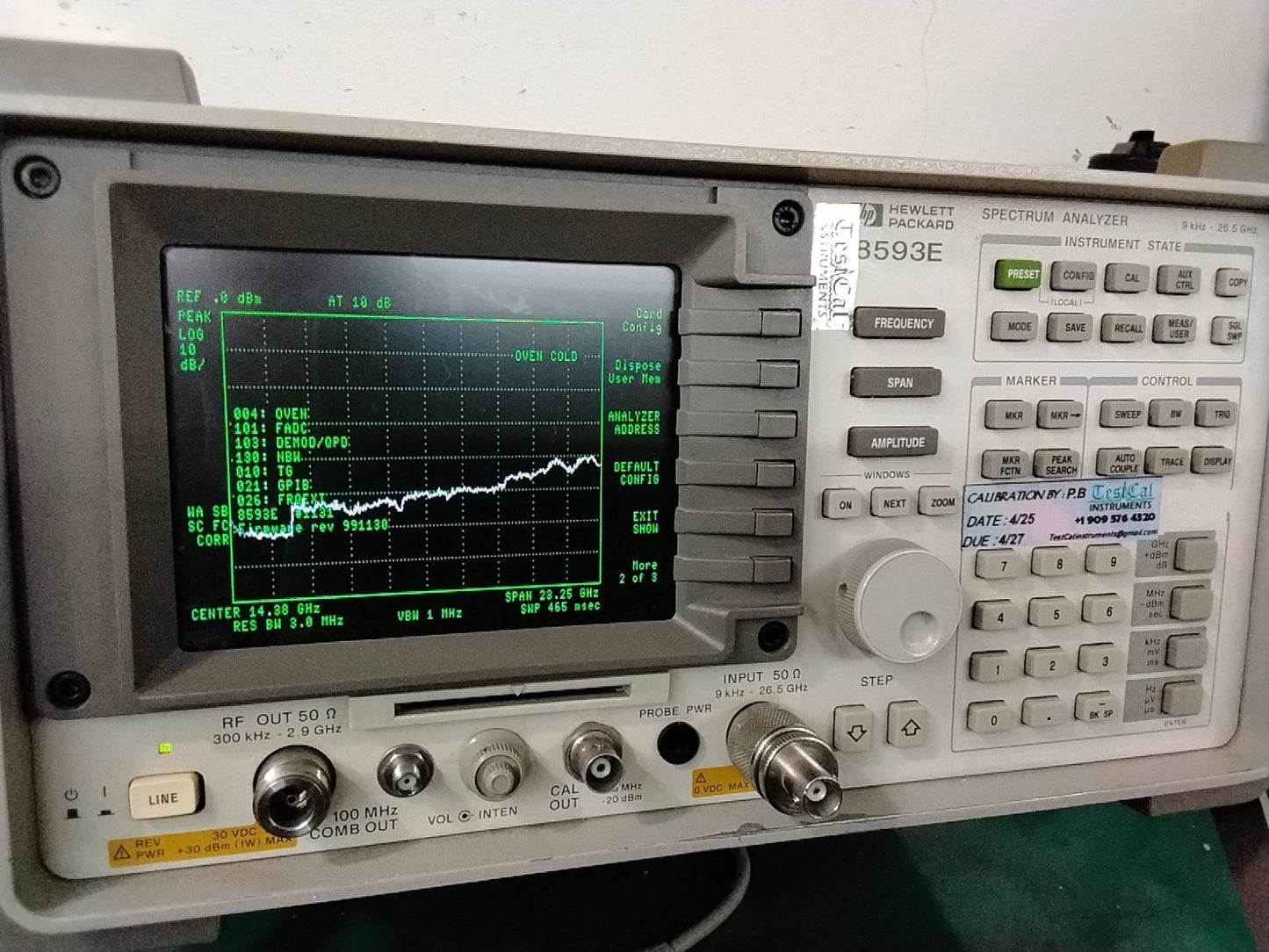 HP 8593E EMC Spectrum Analyzer 26.9GHz Calibrated